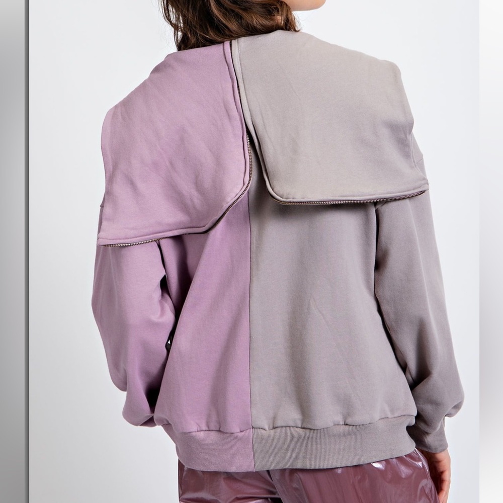 EASEL DUSTY LAVENDER COLOR BLOCK ZIP UP HOODIE JACKET - Picture 2 of 3